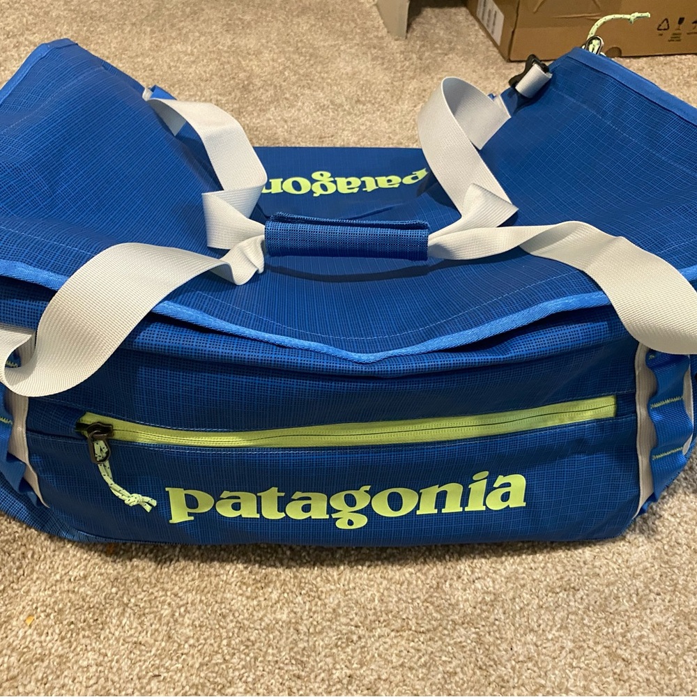 Patagonia 55 Liter Blue and Gray Travel Bag
